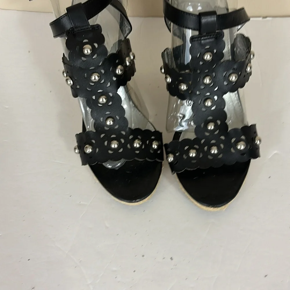 Cato Studded Black Platform Wedge Espadrille Sandals Size 8